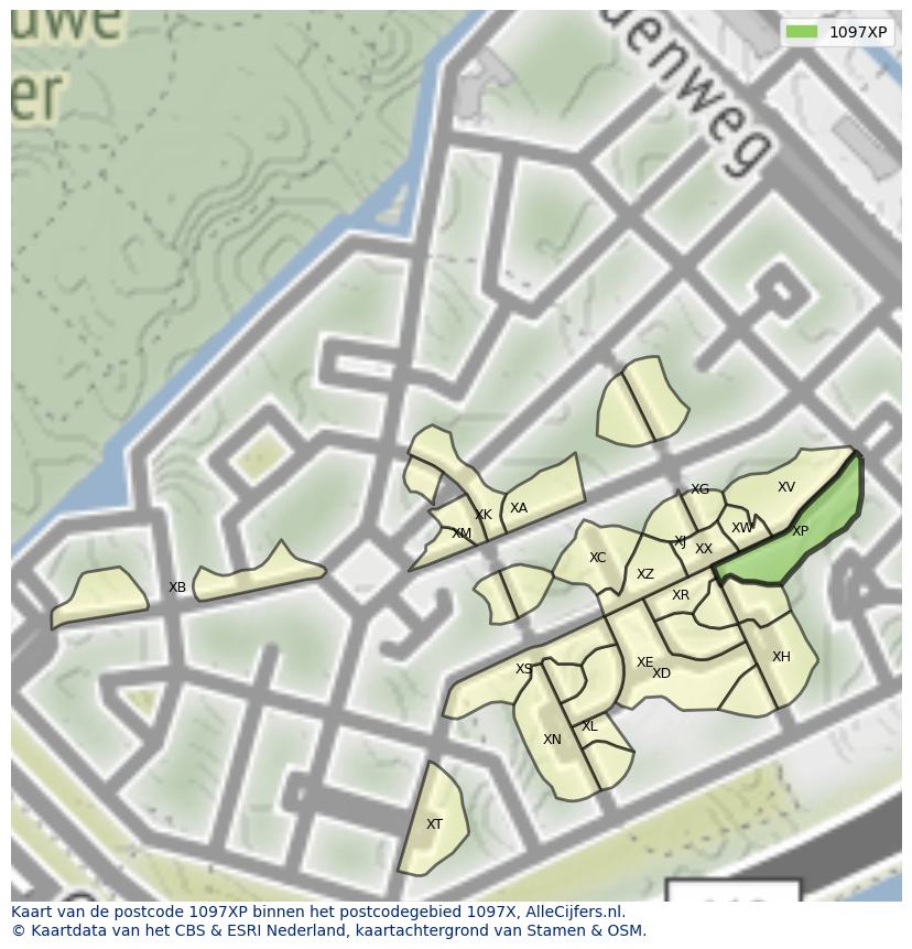 Afbeelding van het postcodegebied 1097 XP op de kaart.