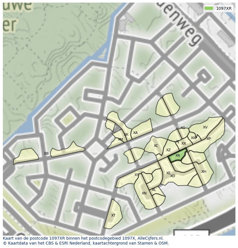 Afbeelding van het postcodegebied 1097 XR op de kaart.