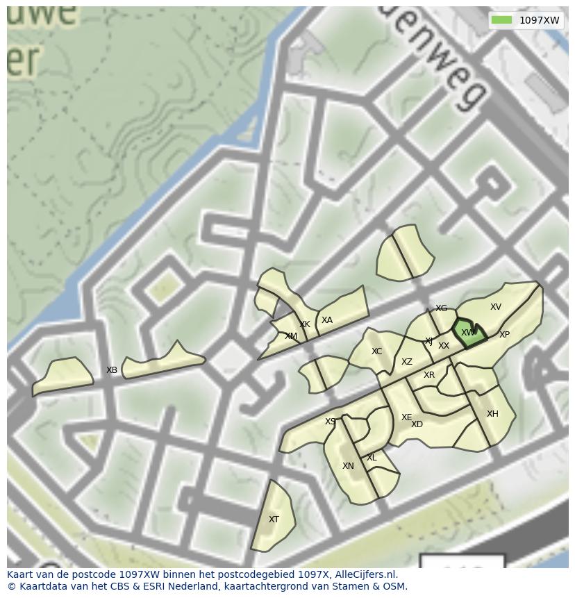Afbeelding van het postcodegebied 1097 XW op de kaart.