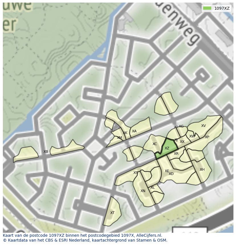 Afbeelding van het postcodegebied 1097 XZ op de kaart.
