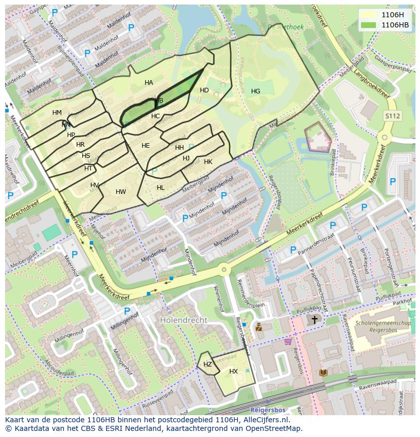Afbeelding van het postcodegebied 1106 HB op de kaart.