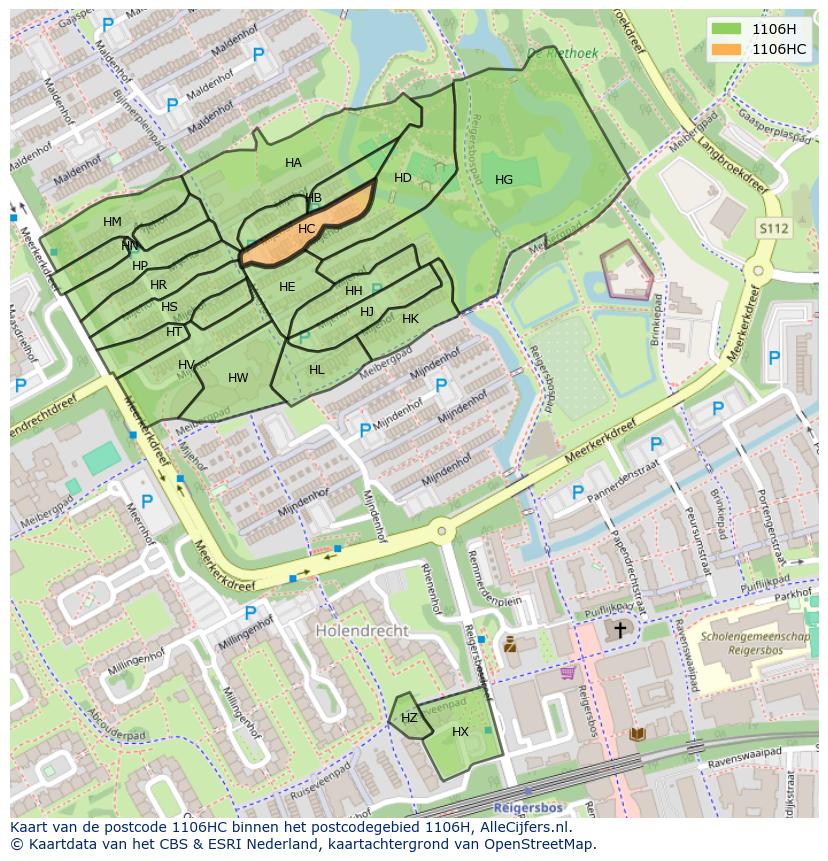 Afbeelding van het postcodegebied 1106 HC op de kaart.