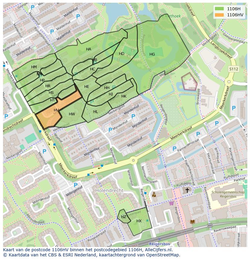 Afbeelding van het postcodegebied 1106 HV op de kaart.