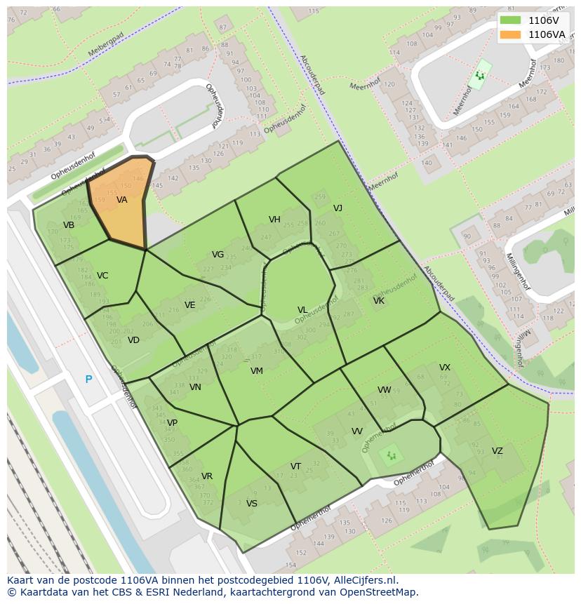 Afbeelding van het postcodegebied 1106 VA op de kaart.
