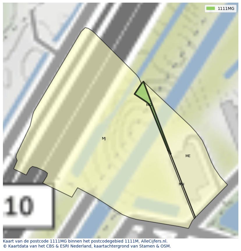 Afbeelding van het postcodegebied 1111 MG op de kaart.