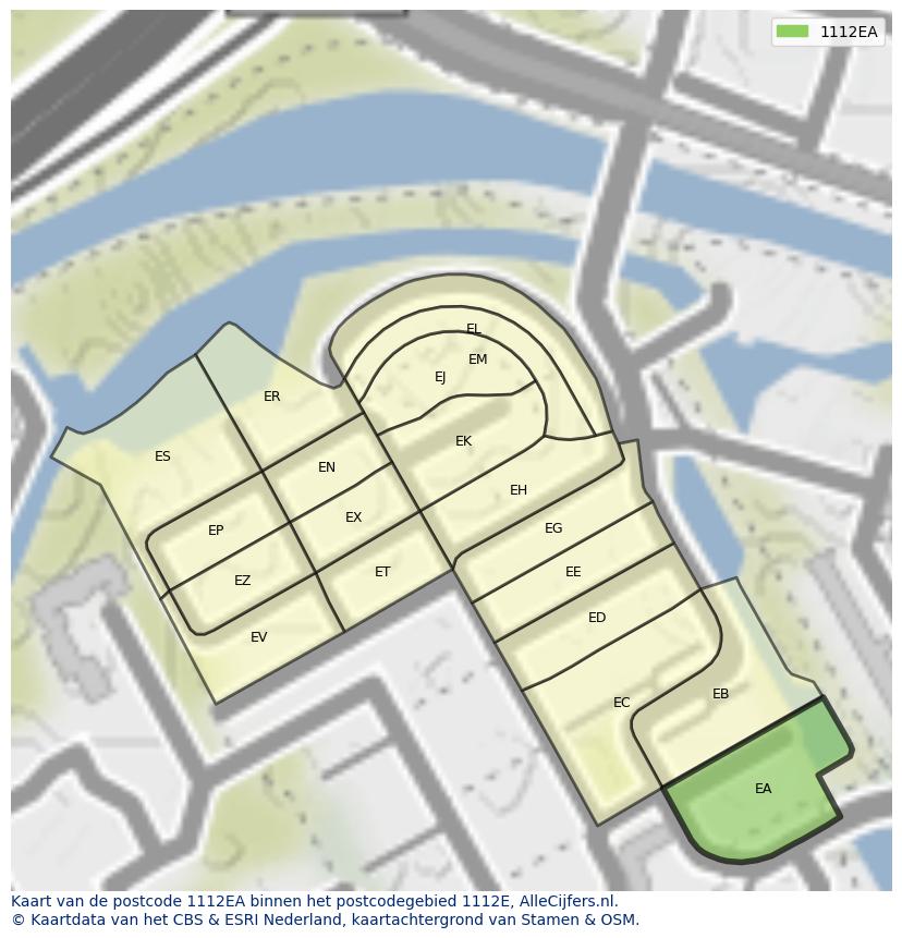 Afbeelding van het postcodegebied 1112 EA op de kaart.