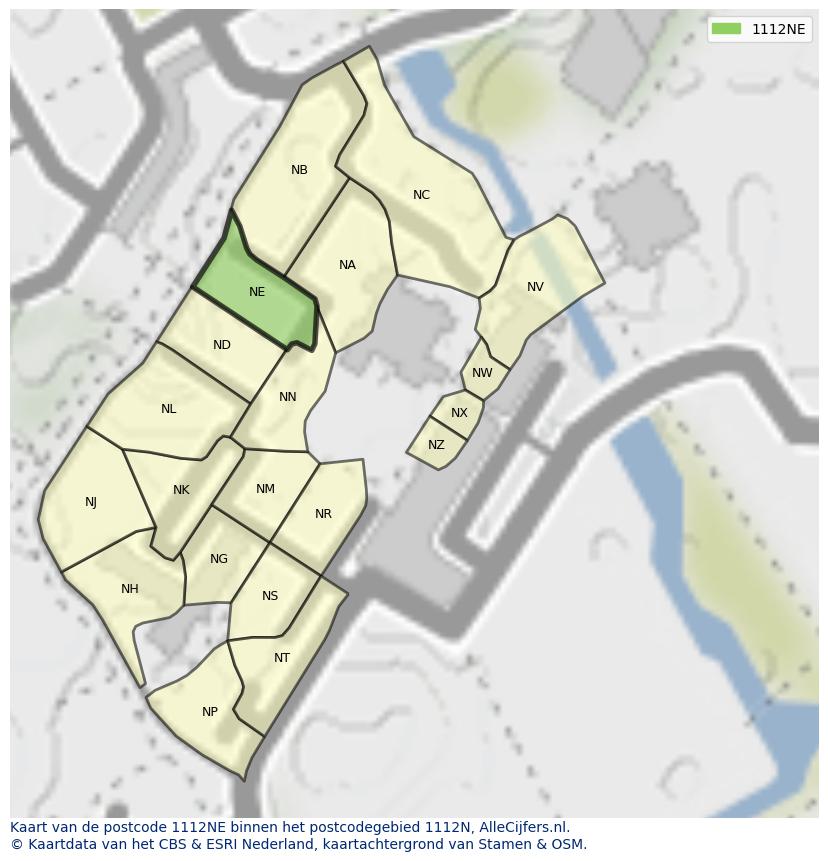 Afbeelding van het postcodegebied 1112 NE op de kaart.