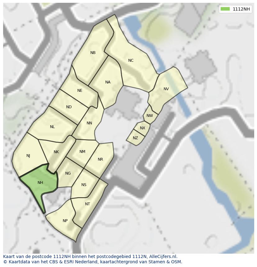 Afbeelding van het postcodegebied 1112 NH op de kaart.