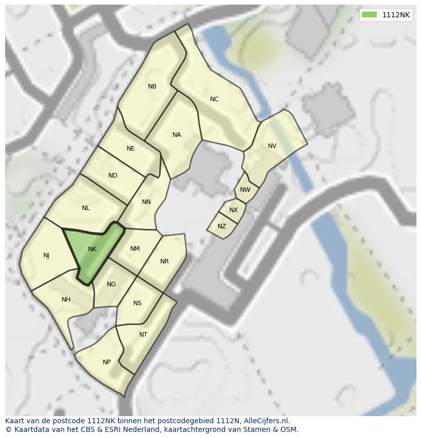 Afbeelding van het postcodegebied 1112 NK op de kaart.