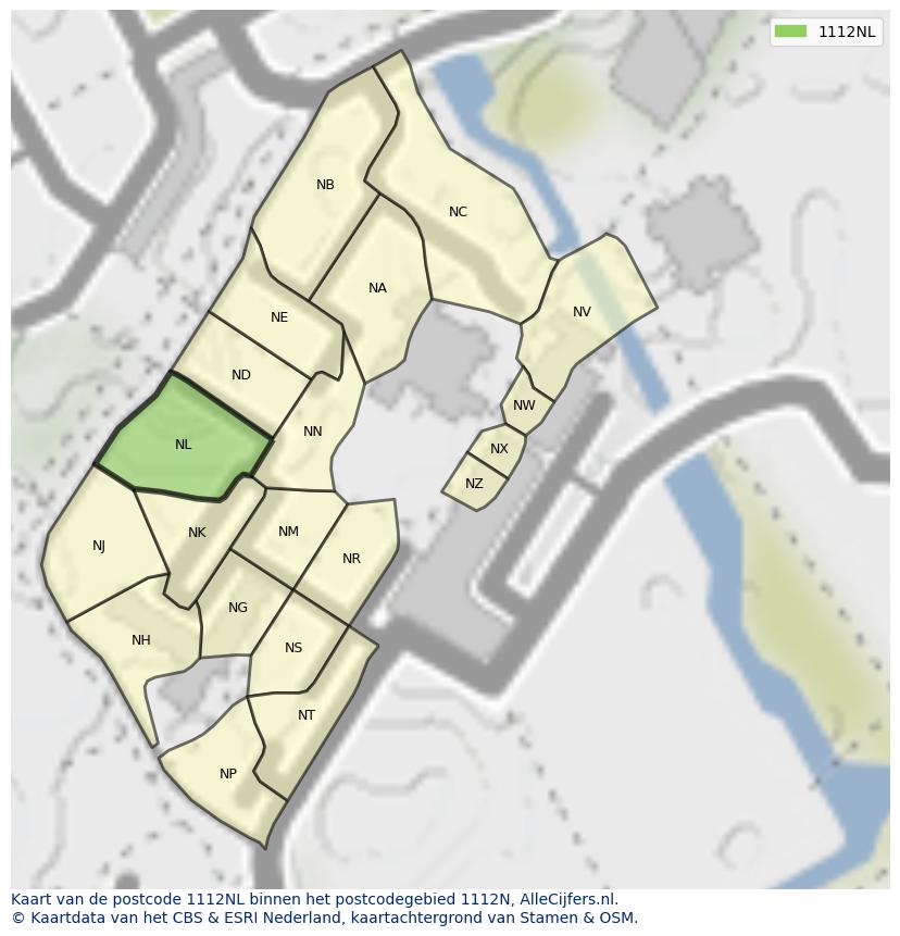 Afbeelding van het postcodegebied 1112 NL op de kaart.