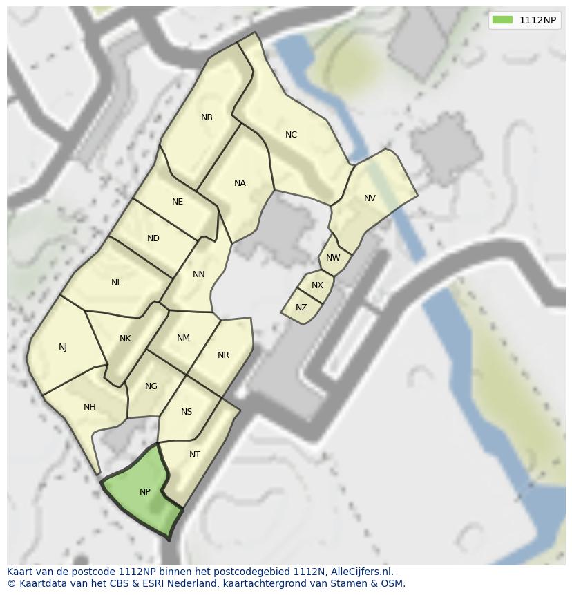 Afbeelding van het postcodegebied 1112 NP op de kaart.