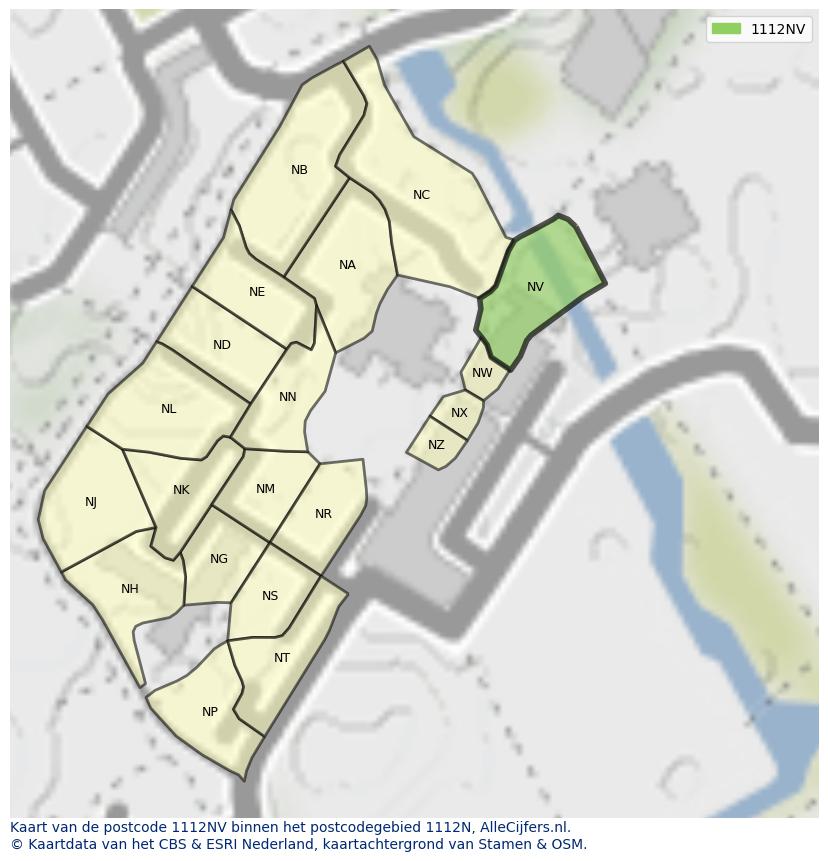 Afbeelding van het postcodegebied 1112 NV op de kaart.