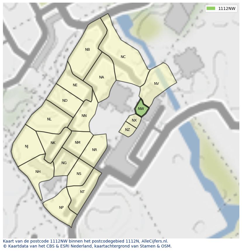 Afbeelding van het postcodegebied 1112 NW op de kaart.