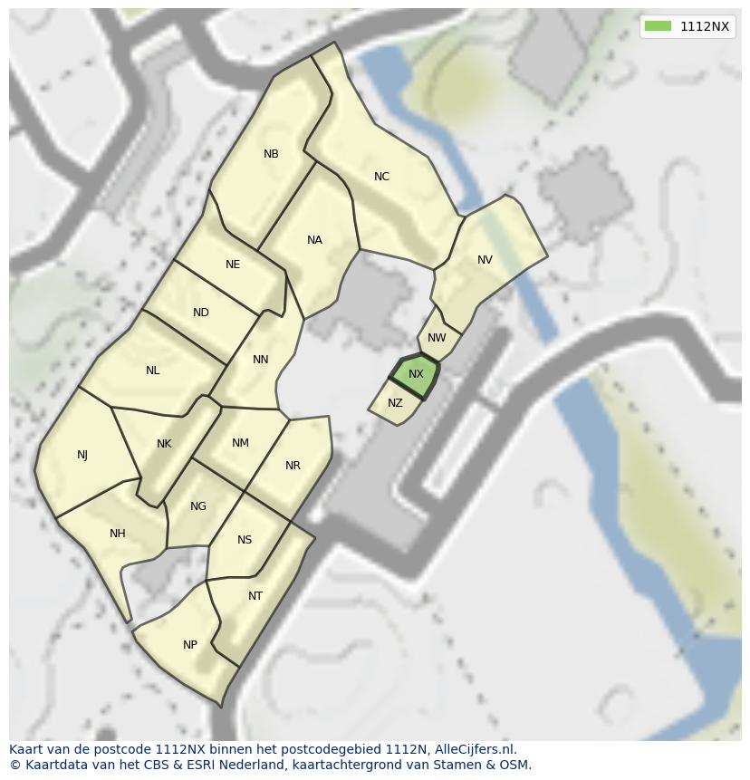 Afbeelding van het postcodegebied 1112 NX op de kaart.