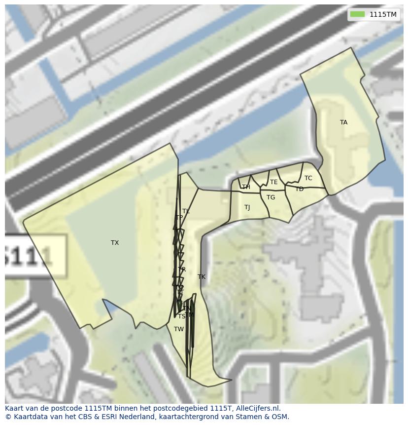 Afbeelding van het postcodegebied 1115 TM op de kaart.