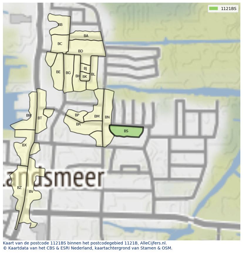 Afbeelding van het postcodegebied 1121 BS op de kaart.