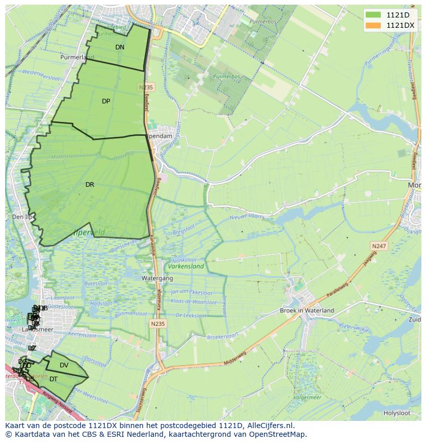 Afbeelding van het postcodegebied 1121 DX op de kaart.