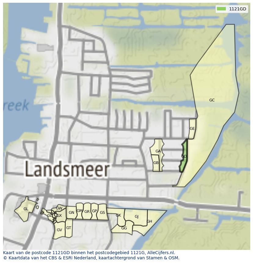 Afbeelding van het postcodegebied 1121 GD op de kaart.