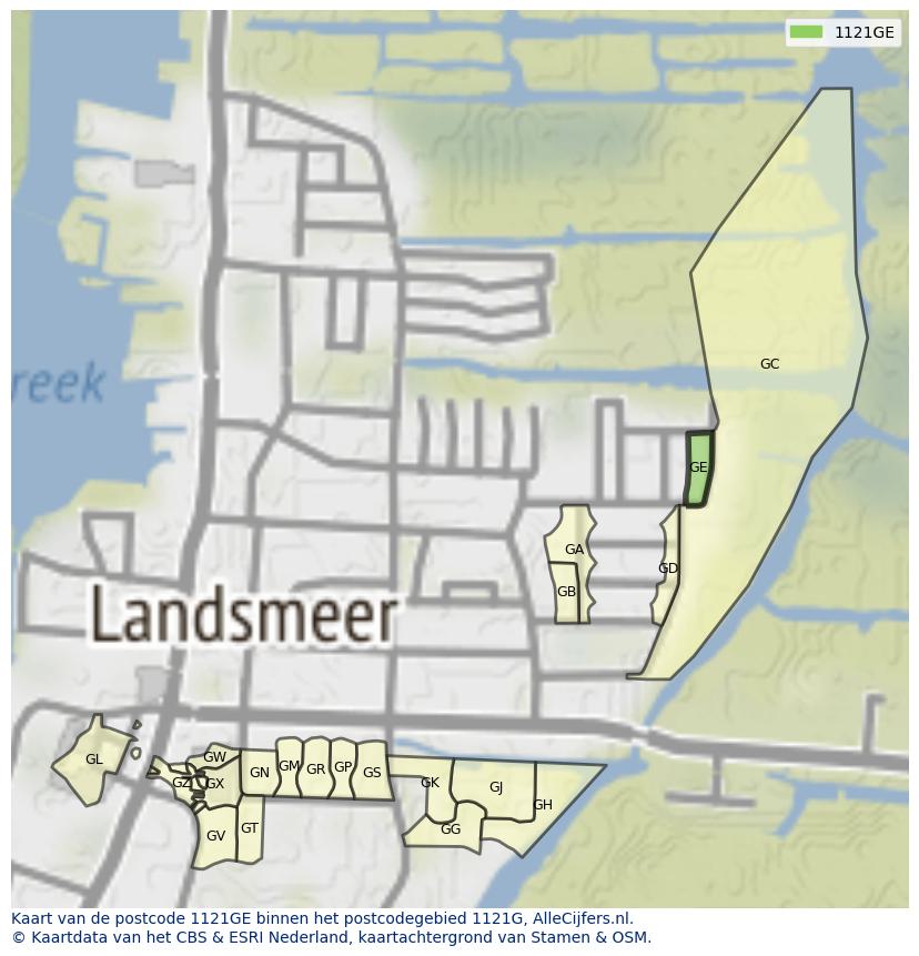 Afbeelding van het postcodegebied 1121 GE op de kaart.