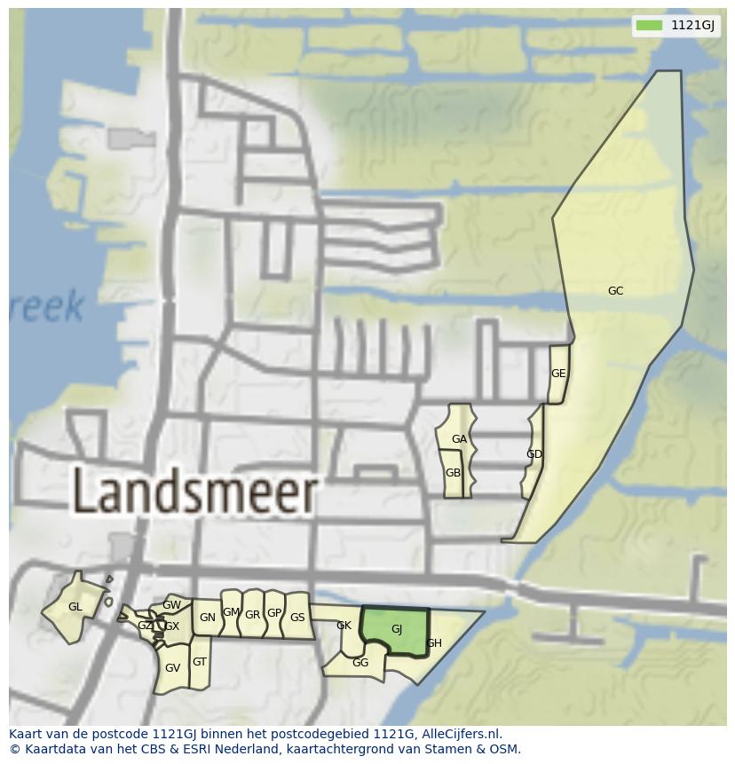 Afbeelding van het postcodegebied 1121 GJ op de kaart.