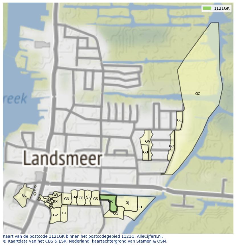 Afbeelding van het postcodegebied 1121 GK op de kaart.