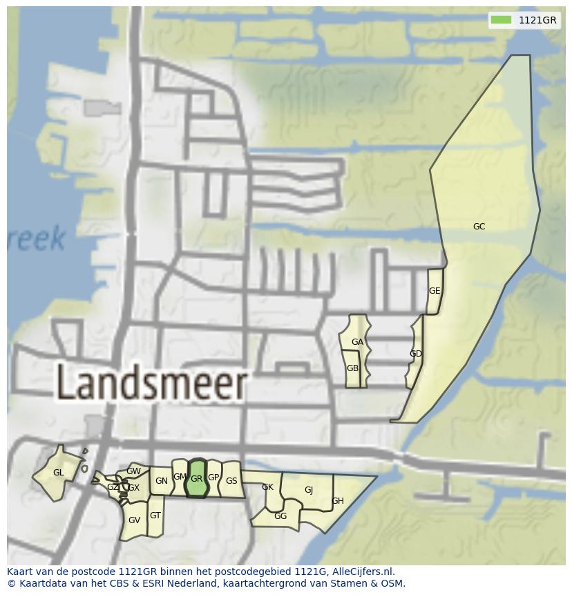 Afbeelding van het postcodegebied 1121 GR op de kaart.