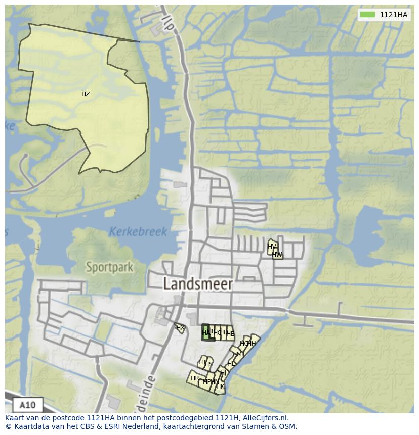 Afbeelding van het postcodegebied 1121 HA op de kaart.