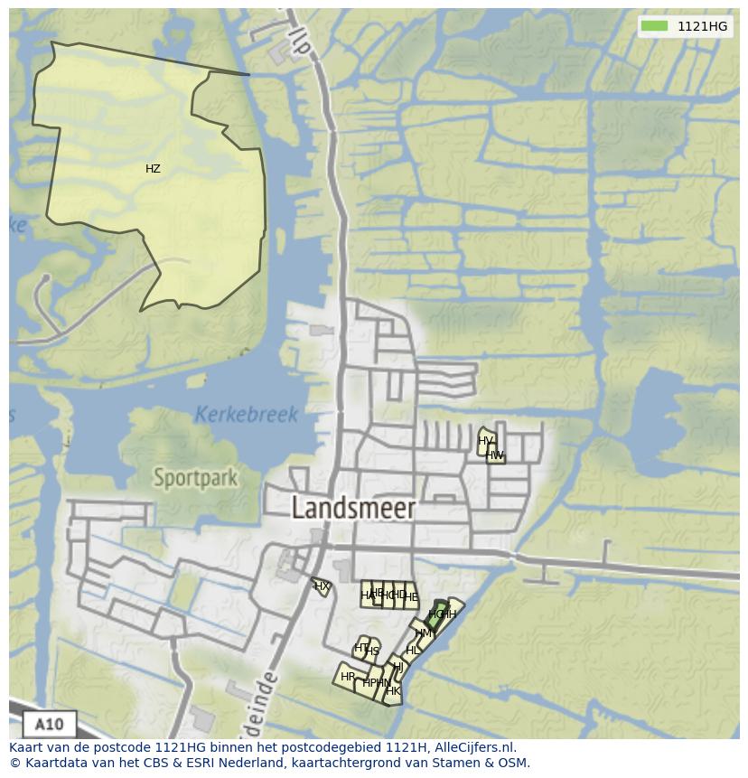 Afbeelding van het postcodegebied 1121 HG op de kaart.