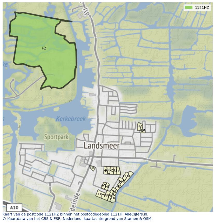 Afbeelding van het postcodegebied 1121 HZ op de kaart.