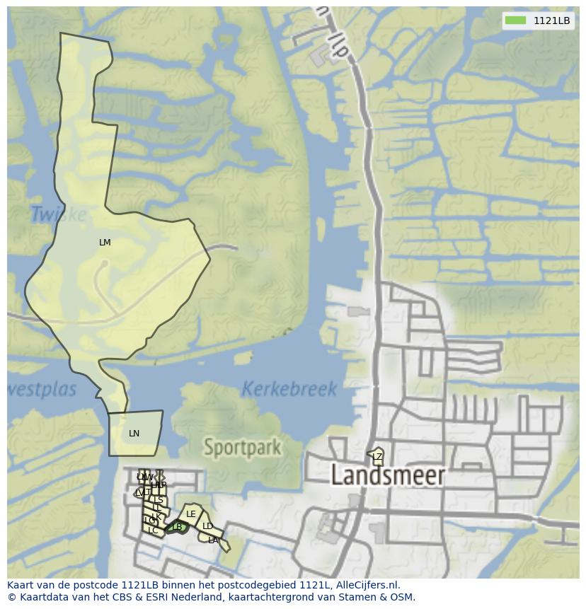 Afbeelding van het postcodegebied 1121 LB op de kaart.