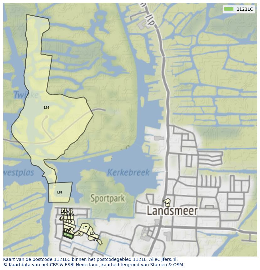 Afbeelding van het postcodegebied 1121 LC op de kaart.