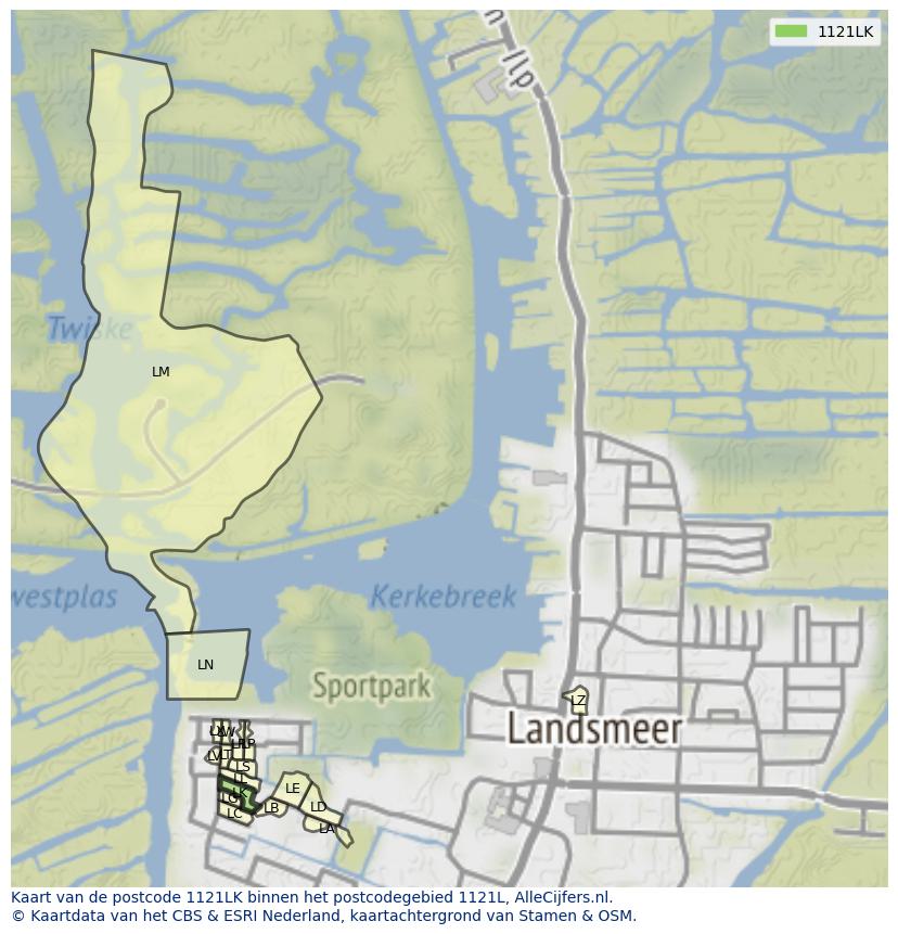 Afbeelding van het postcodegebied 1121 LK op de kaart.