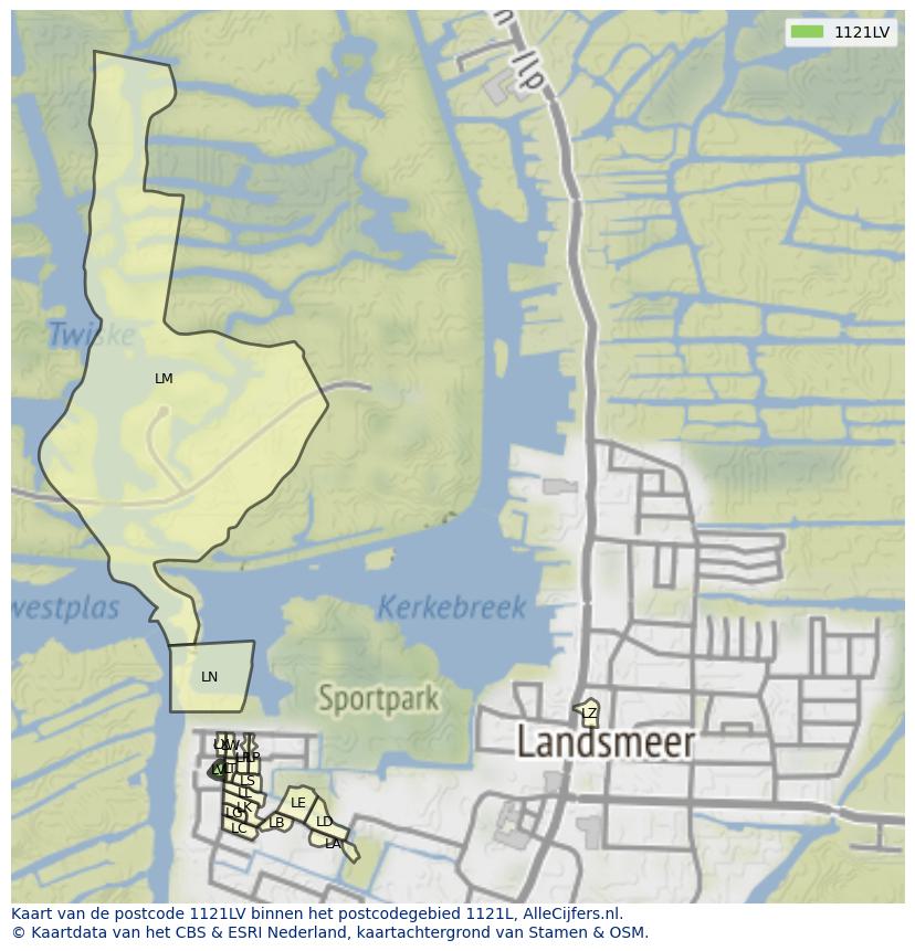 Afbeelding van het postcodegebied 1121 LV op de kaart.