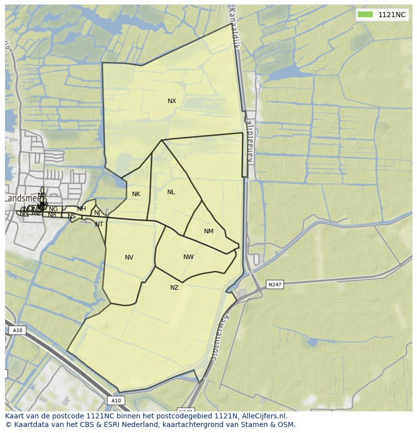 Afbeelding van het postcodegebied 1121 NC op de kaart.