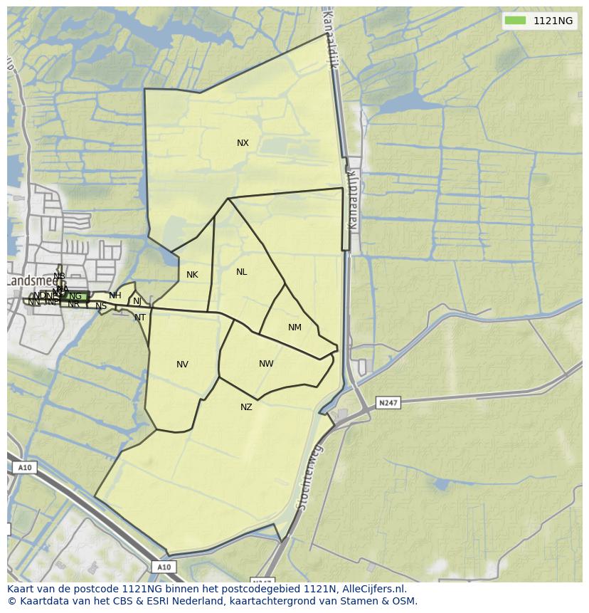 Afbeelding van het postcodegebied 1121 NG op de kaart.