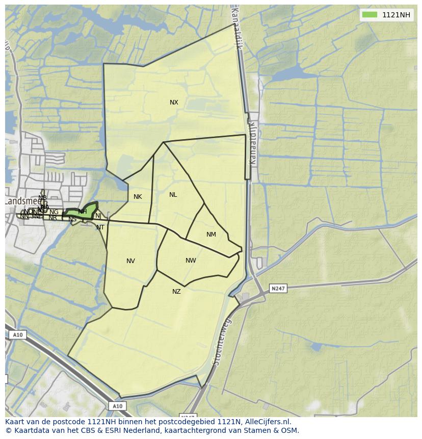 Afbeelding van het postcodegebied 1121 NH op de kaart.