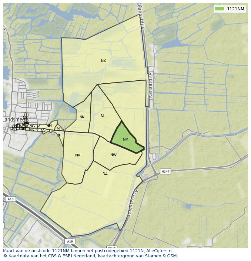 Afbeelding van het postcodegebied 1121 NM op de kaart.