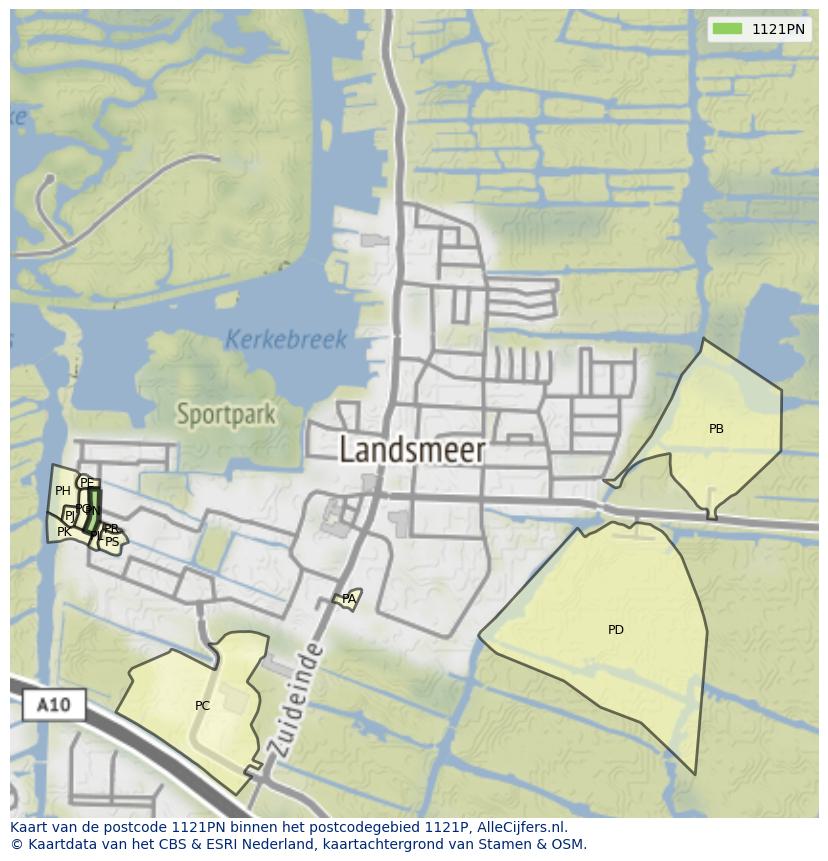 Afbeelding van het postcodegebied 1121 PN op de kaart.