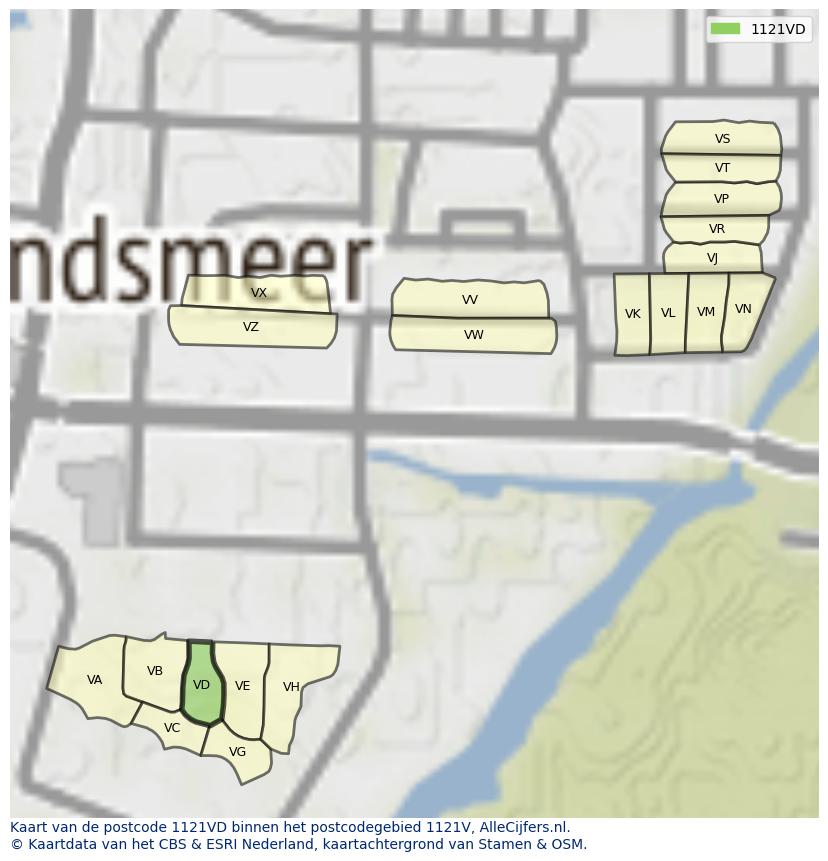 Afbeelding van het postcodegebied 1121 VD op de kaart.