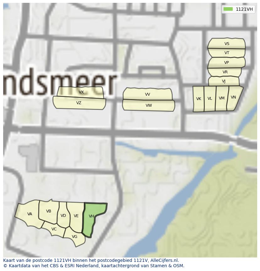 Afbeelding van het postcodegebied 1121 VH op de kaart.