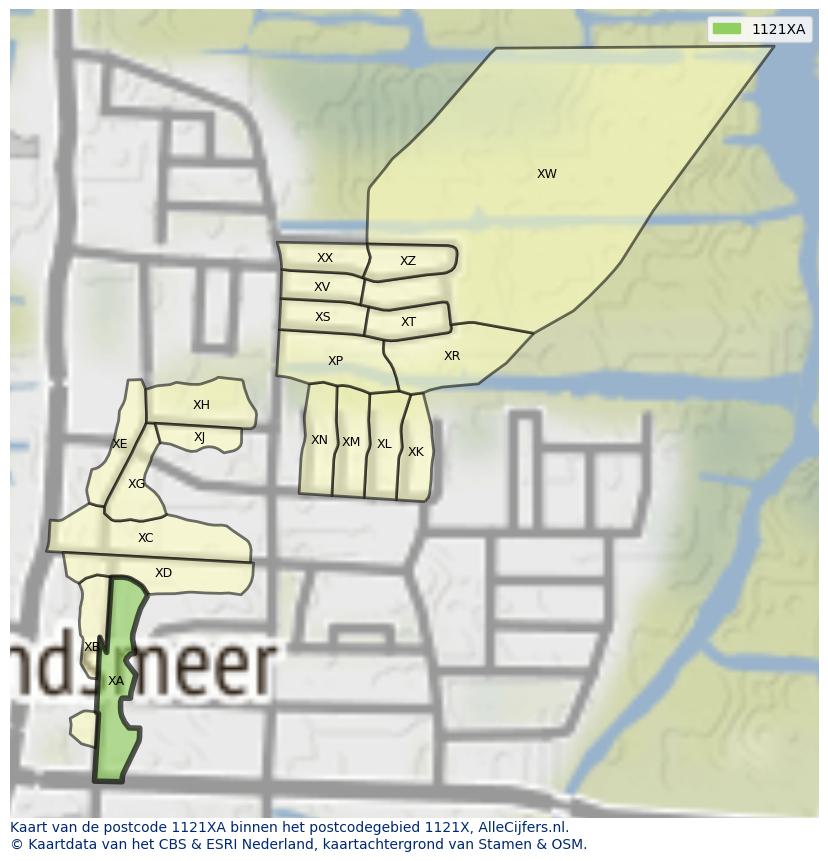 Afbeelding van het postcodegebied 1121 XA op de kaart.