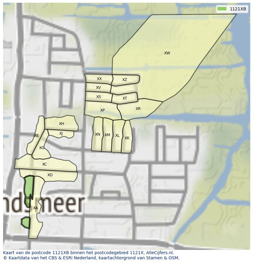 Afbeelding van het postcodegebied 1121 XB op de kaart.