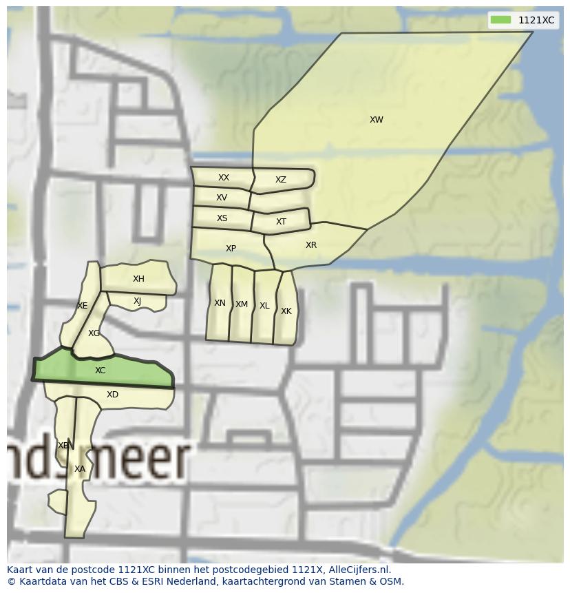 Afbeelding van het postcodegebied 1121 XC op de kaart.