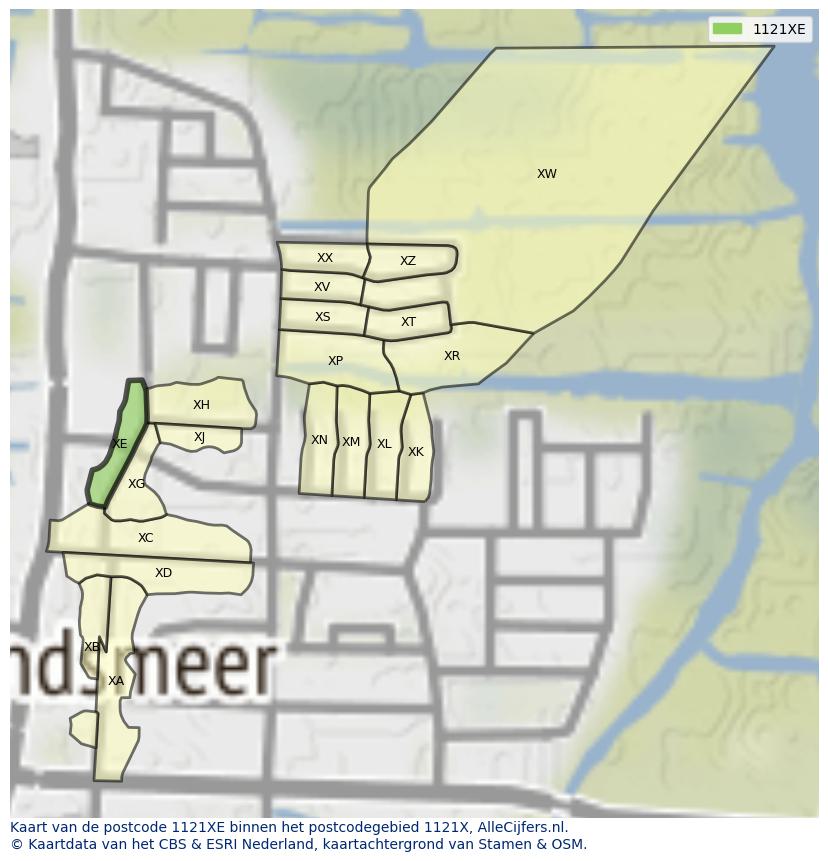 Afbeelding van het postcodegebied 1121 XE op de kaart.