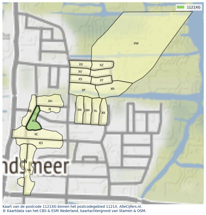 Afbeelding van het postcodegebied 1121 XG op de kaart.