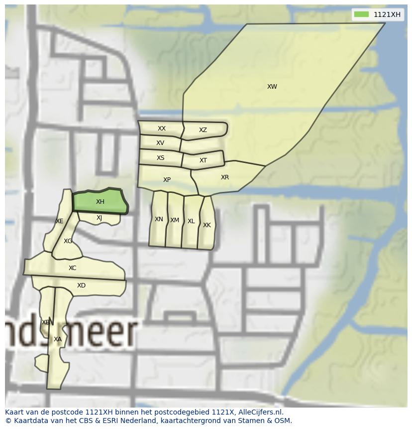 Afbeelding van het postcodegebied 1121 XH op de kaart.