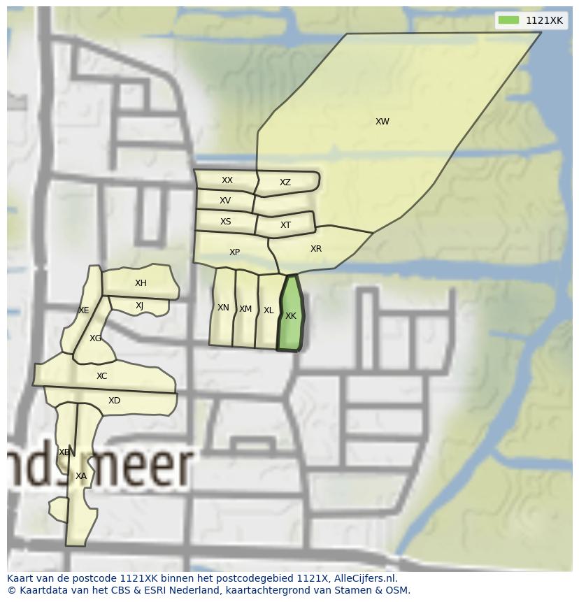 Afbeelding van het postcodegebied 1121 XK op de kaart.