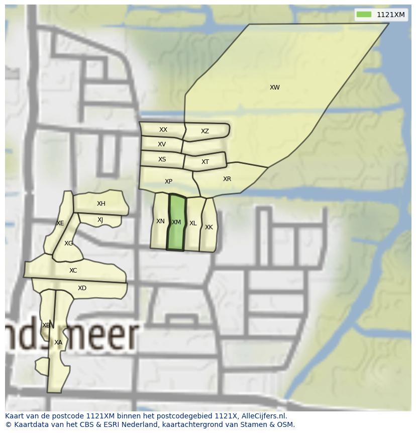 Afbeelding van het postcodegebied 1121 XM op de kaart.