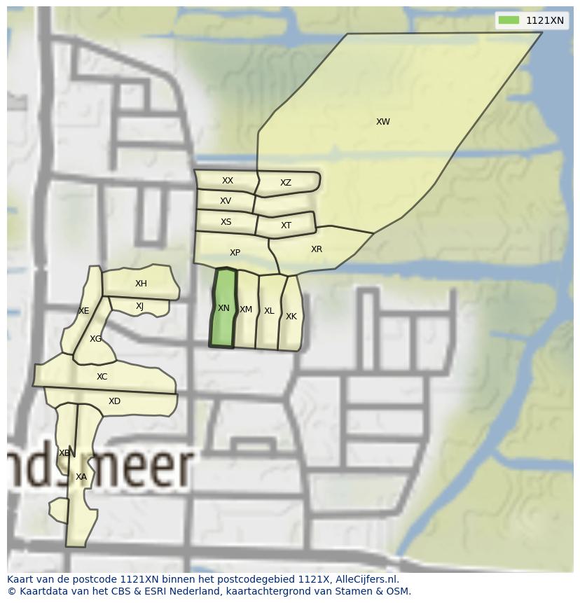 Afbeelding van het postcodegebied 1121 XN op de kaart.