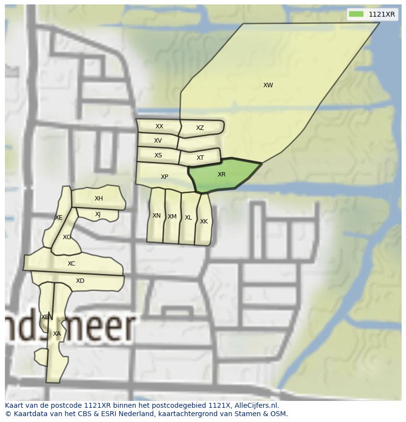 Afbeelding van het postcodegebied 1121 XR op de kaart.